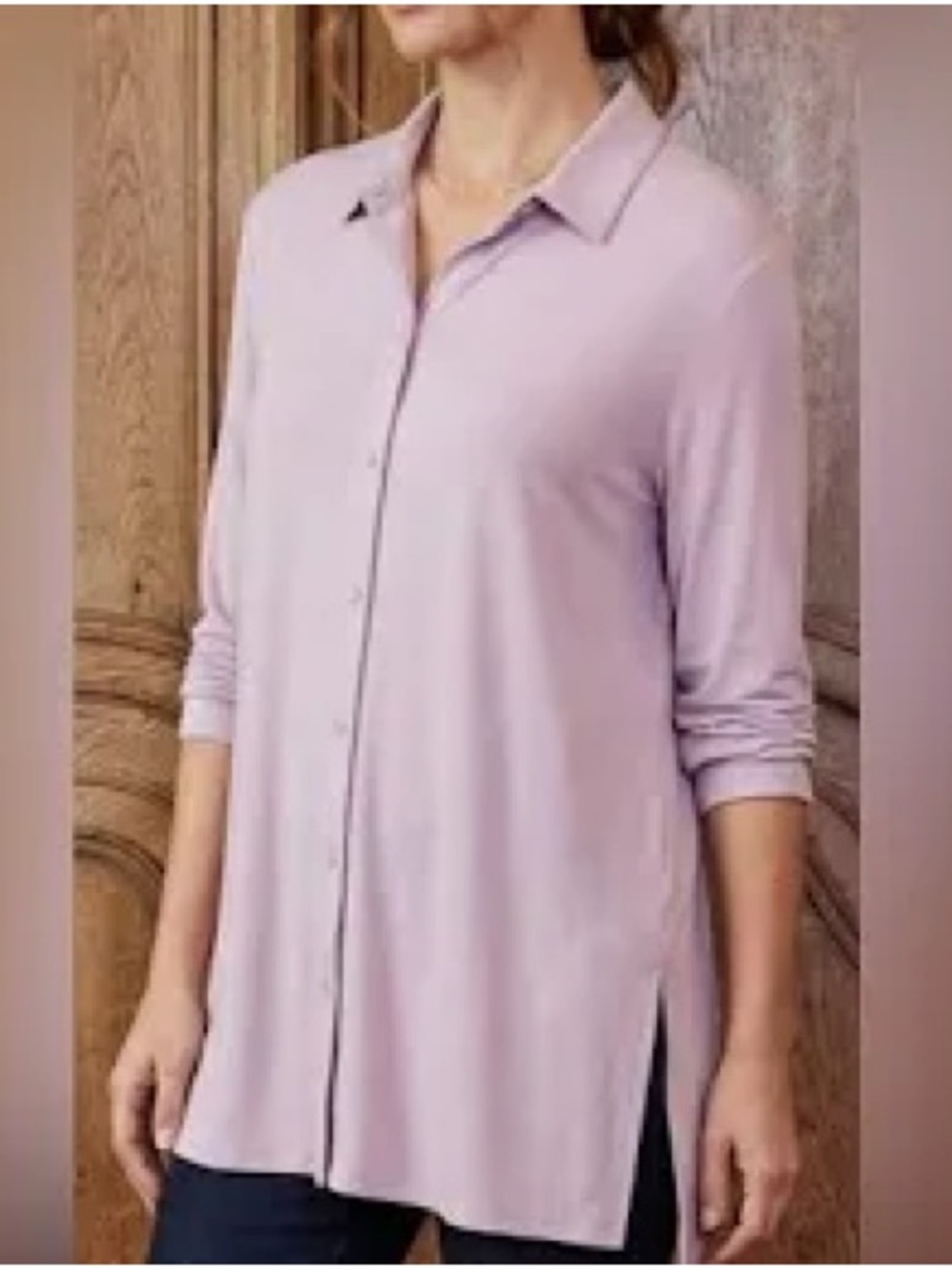 Eileen Fisher Rose  Tencel Lyocell Button-Down Tunic size Medium